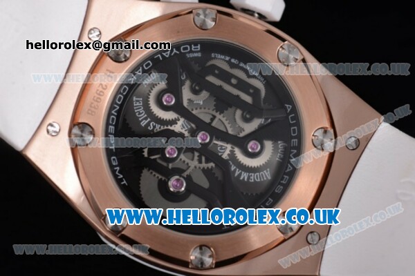 Audemars Piguet Royal Oak Concept Japanese Miyota OS20 Quartz Rose Gold Case with Skeletoon Dial and White Rubber Strap (EF) - Click Image to Close